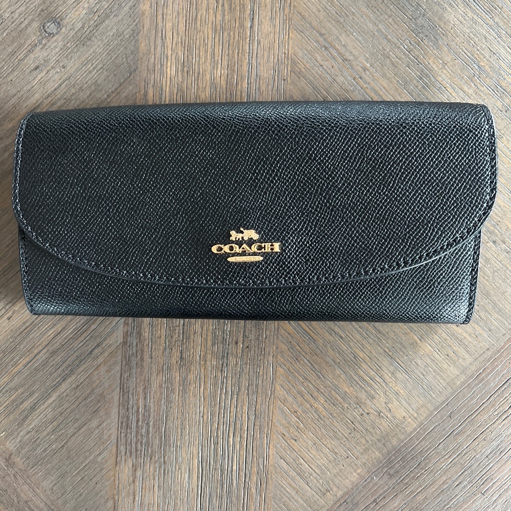 Coach Crossgrain Leather Slim Envelope Women's Wallet Black